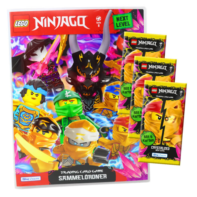 Lego Ninjago Karten Trading Cards Serie 8 Next Level - CRYSTALIZED (2023) - 1 Sammelmappe + 3 Booster Sammelkarten