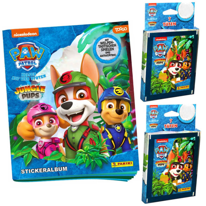 Panini Paw Patrol Sticker Serie 10 - Jungle Pups (2024) - 1 Album + 2 Blister Sammelsticker