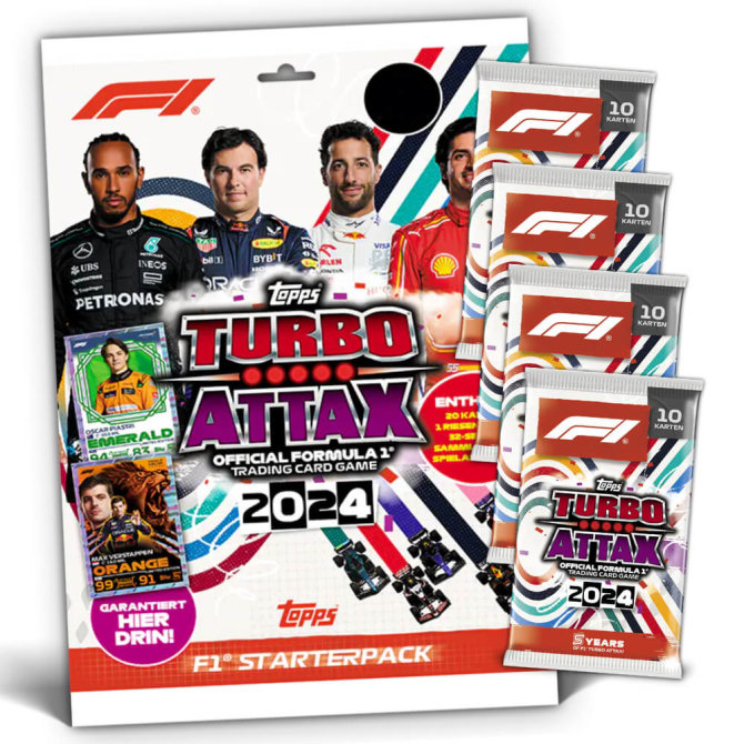 Topps Turbo Attax Karten Formula 1 - 2024 - 1 Starter + 4 Booster Sammelkarten