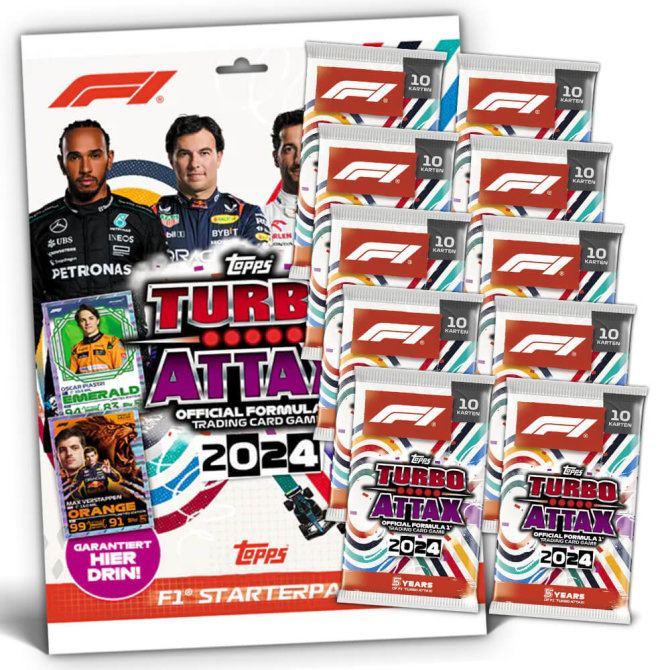 Topps Turbo Attax Karten Formula 1 - 2024 - 1 Starter + 10 Booster Sammelkarten