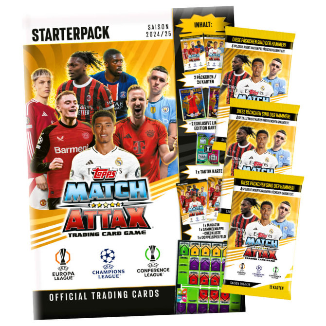 Topps Match Attax Karten Champions League 2024-2025 - 1 Starter + 3 Booster Sammelkarten