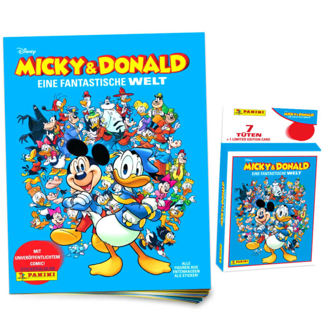 Panini Micky & Donald - Eine Fantastische Welt Sticker & Cards - 1 Eco-Blister (=7 Tüten + 1 Limited Edition Card