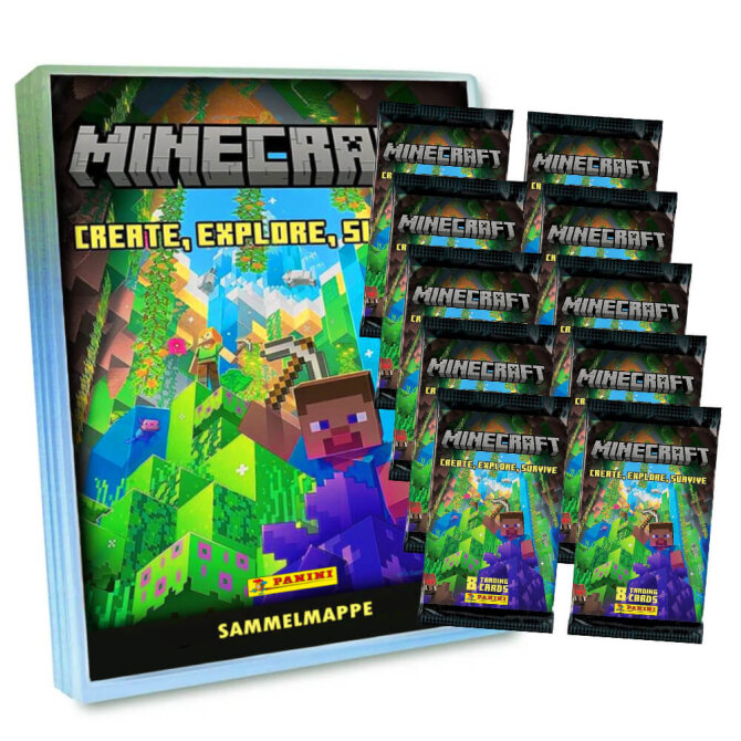 Panini Minecraft 3 Karten - Create Explore Survive Trading Cards (2023) - 1 Mappe + 10 Booster Sammelkarten