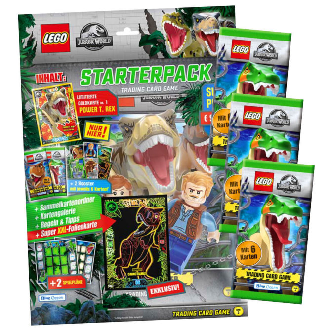 Lego Jurassic World 3 Karten - Sammelkarten Trading Cards (2023) - 1 Starter + 3 Booster Sammelkarten