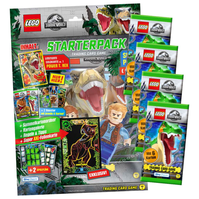 Lego Jurassic World 3 Karten - Sammelkarten Trading Cards (2023) - 1 Starter + 4 Booster Sammelkarten