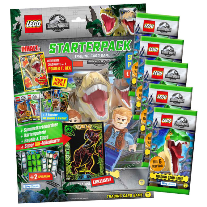 Lego Jurassic World 3 Karten - Sammelkarten Trading Cards (2023) - 1 Starter + 5 Booster Sammelkarten