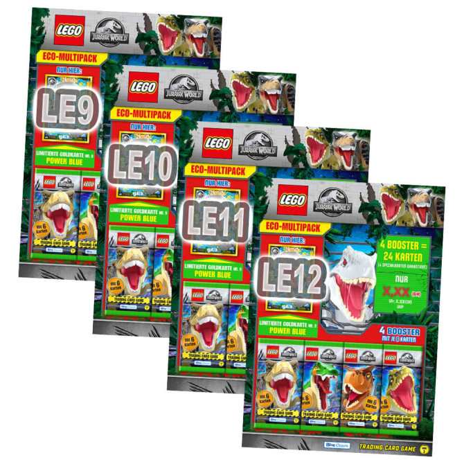 Lego Jurassic World 3 Karten - Sammelkarten Trading Cards (2023) - Alle 4 Multipack Sammelkarten