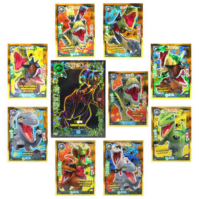 Lego Jurassic World 3 Karten - Sammelkarten Trading Cards (2023) - LE9 bis LE16 + LE1 + XXL1 Gold Sammelkarten