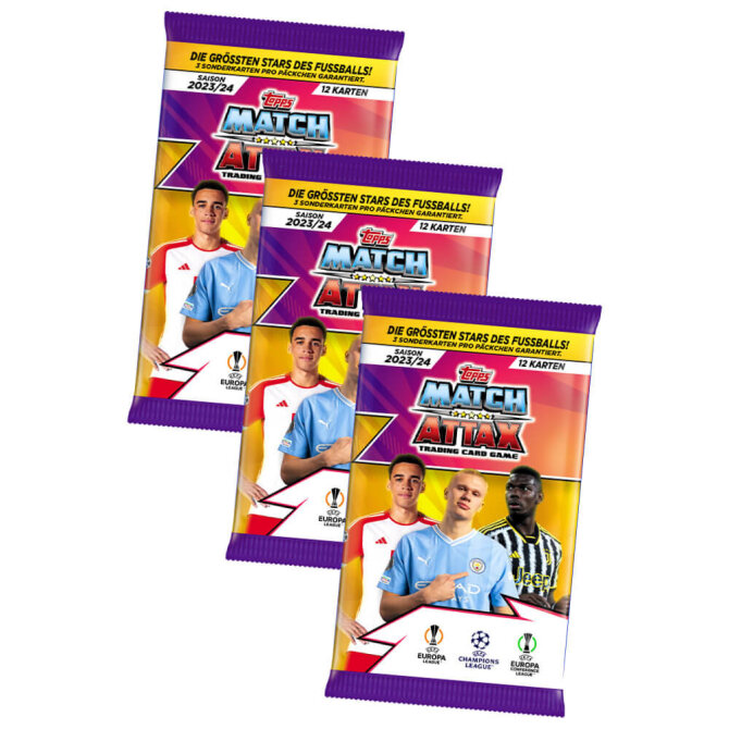 Topps Match Attax Karten Champions League 2023-2024 - 3 Booster Sammelkarten