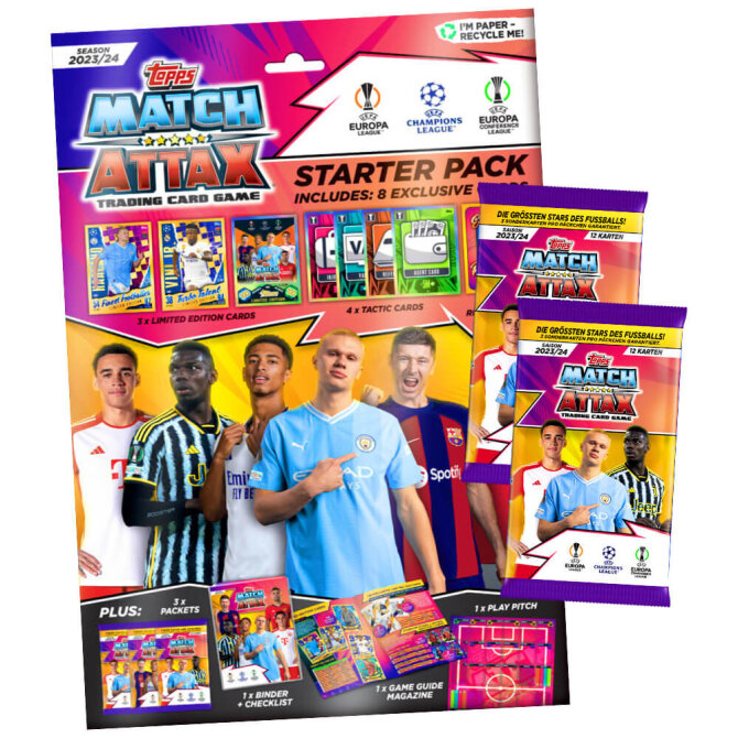 Topps Match Attax Karten Champions League 2023-2024 - 1 Starter + 2 Booster Sammelkarten