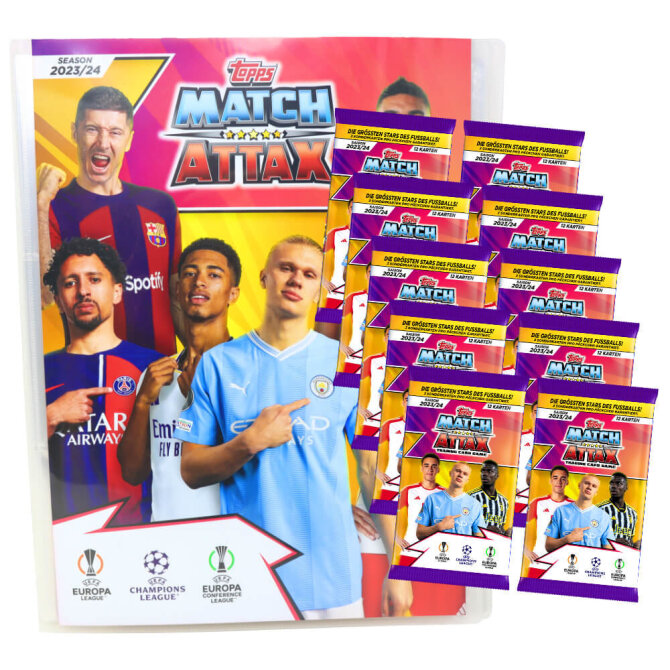 Topps Match Attax Karten Champions League 2023-2024 - 1 Mappe + 10 Booster Sammelkarten