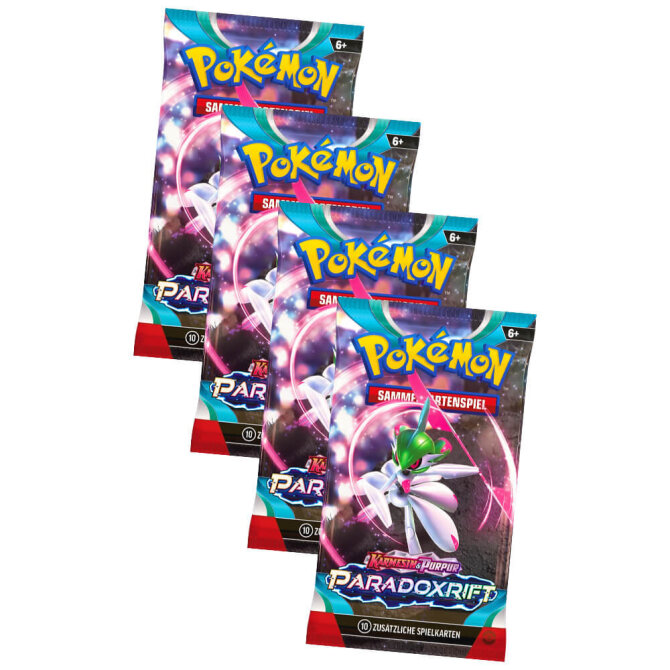 Pokemon Karten Karmesin & Purpur - Paradox Rift - 4 Booster Sammelkarten