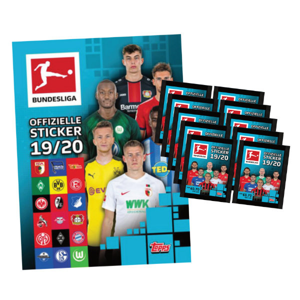 Topps Bundesliga Sticker 2019 / 2020 - 1 Album + 10 Tüten ( 50 Sammelsticker )