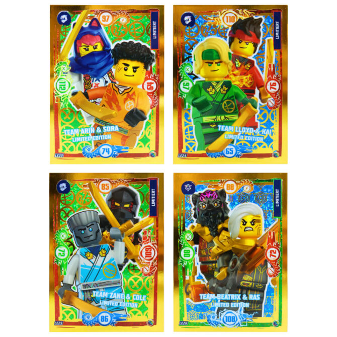 Lego Ninjago Karten Trading Cards Serie 9 - DRAGONS RISING (2024) - LE23 + LE24 + LE25 + LE26 Gold Sammelkarten