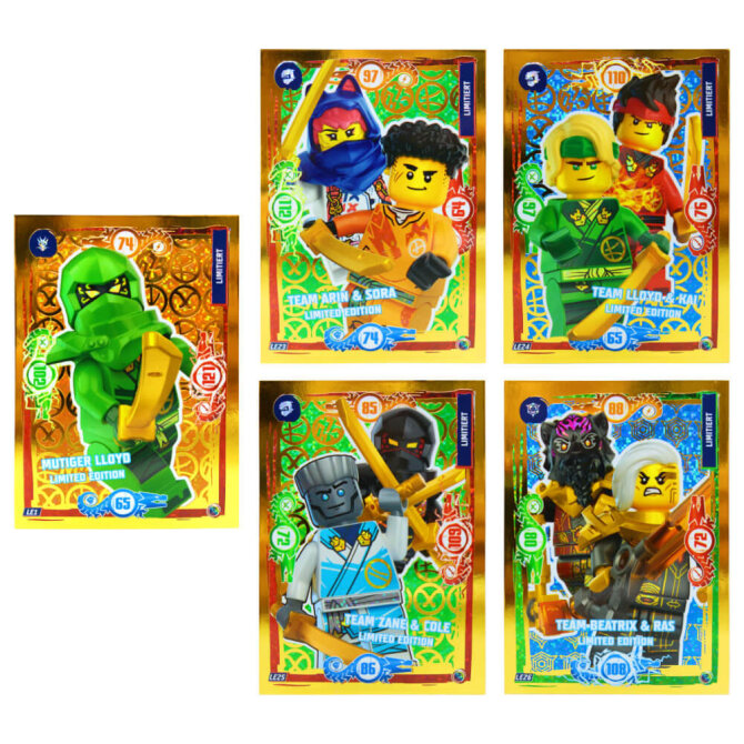 Lego Ninjago Karten Trading Cards Serie 9 - DRAGONS RISING (2024) - LE23 + LE24 + LE25 + LE26 + LE1 Gold Sammelkarten
