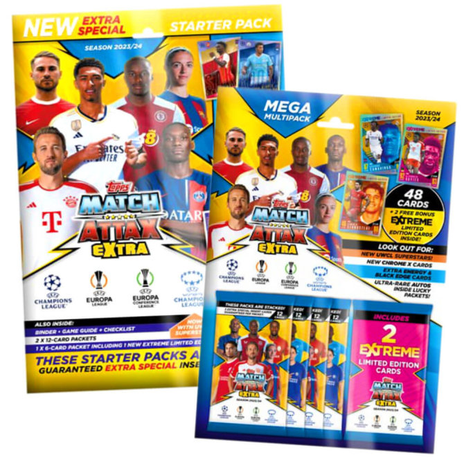 Topps Match Attax Karten Champions League Extra 2023-2024 - 1 Starter + 1 Multipack Sammelkarten