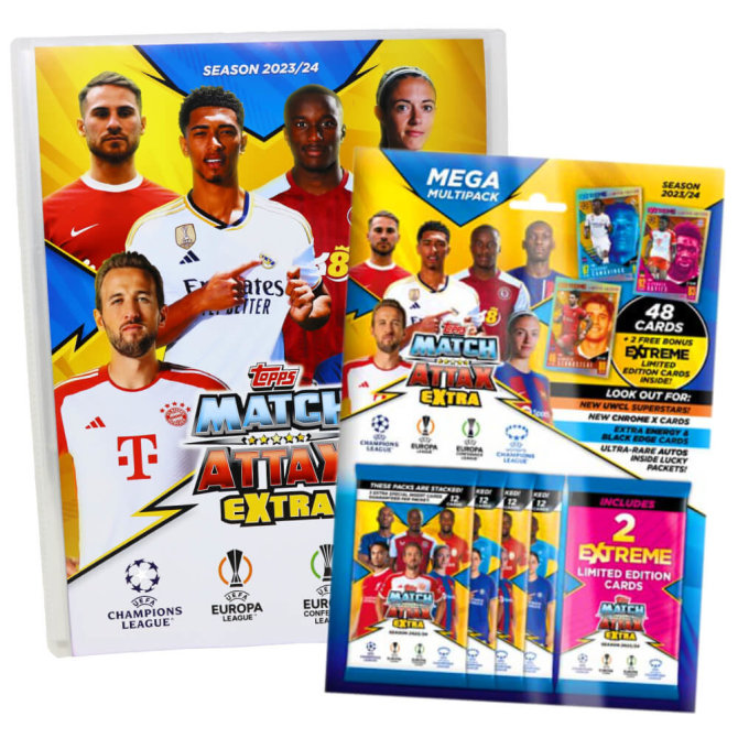 Topps Match Attax Karten Champions League Extra 2023-2024 - 1 Mappe + 1 Multipack Sammelkarten