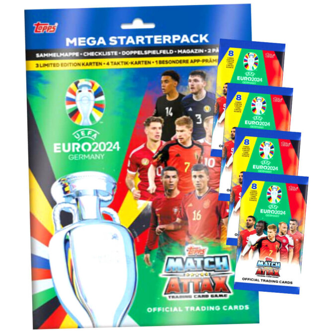 Topps UEFA EURO 2024 Germany Match Attax Karten - EM Sammelkarten - 1 Starter + 4 Booster