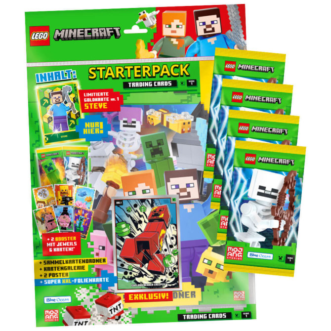Lego Minecraft Karten Serie 1 - Sammelkarten Trading Cards (2024) - 1 Starter + 4 Booster