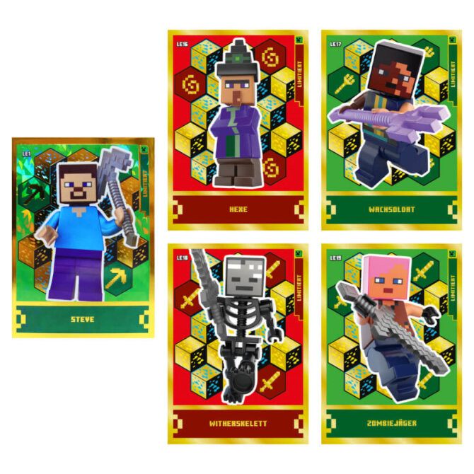 Lego Minecraft Karten Serie 1 - Sammelkarten Trading Cards (2024) - LE16 + LE17 + LE18 + LE19 + LE1 Gold Karten