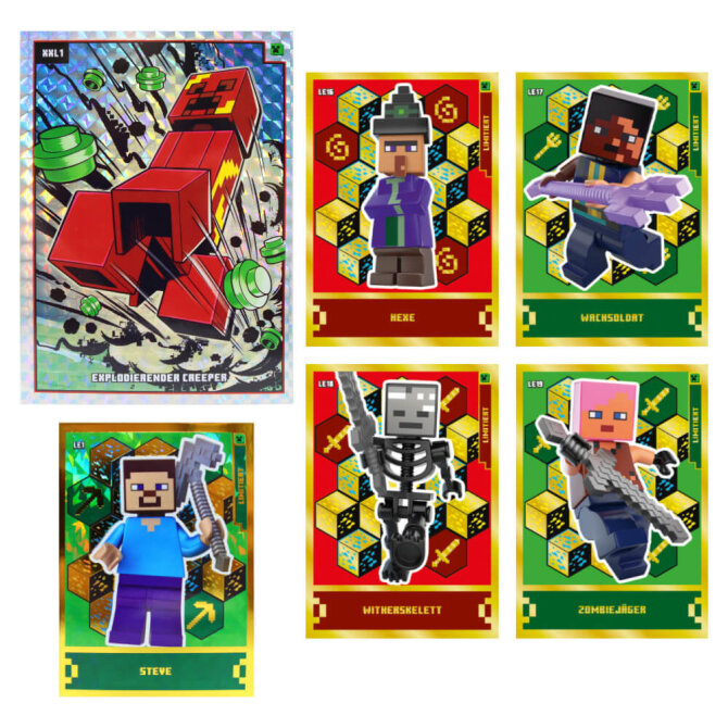 Lego Minecraft Karten Serie 1 - Sammelkarten Trading Cards (2024) - LE16 + LE17 + LE18 + LE19 + LE1 + XXL1 Gold Karten