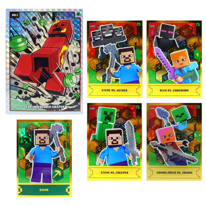 Lego Minecraft Karten Serie 1 - Sammelkarten Trading Cards (2024) - LE23 + LE24 + LE25 + LE26 + LE1 + XXL1 Gold Karten