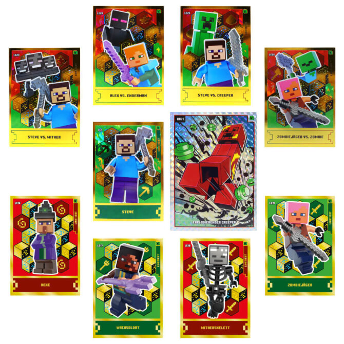 Lego Minecraft Karten Serie 1 - Sammelkarten Trading Cards (2024) - LE16 bis LE19 + LE23 bis LE26 + LE1 + XXL1 Gold Karten