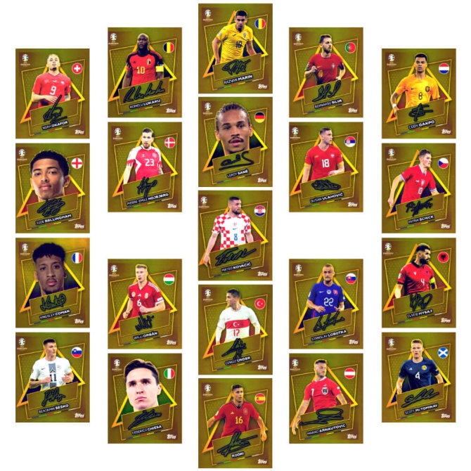 Topps UEFA EURO 2024 Fußball EM Sammelsticker - Gold Signature Sticker - Alle 21 Gold Sticker