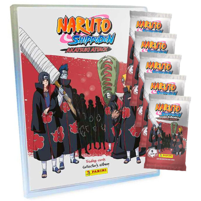 Naruto Shippuden Karten - Akatsuki Attack Trading Cards (2024) - Sammelkarten - 1 Mappe + 5 Booster