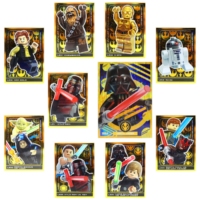 Lego Star Wars Karten Trading Cards Serie 5 - Jubiläum Sammelkarten (2024) - LE16 bis LE19+LE22 bis LE25+LE1+XXL1 Gold Karte