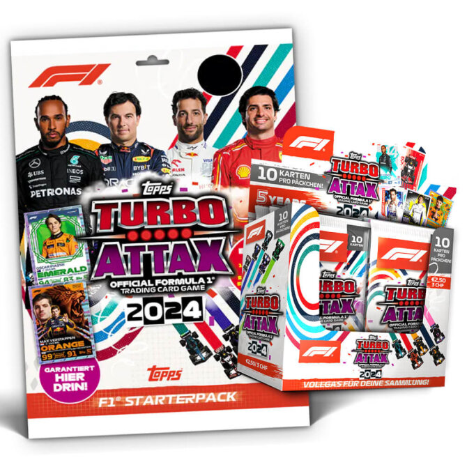 Topps Turbo Attax Karten Formula 1 - 2024 - 1 Starter + 1 Display Sammelkarten
