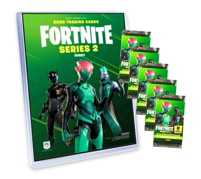 Panini Fortnite Karten Hobby Serie 2 (2020/2021) - Fortnite Trading Cards Sammelkarten - 1 Sammelmappe + 5 Booster