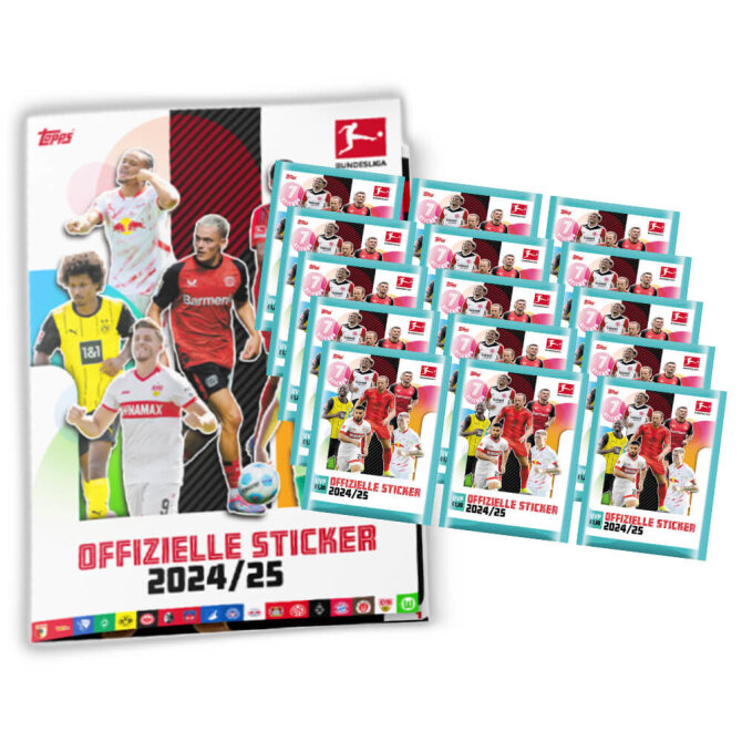 Topps Bundesliga Sticker 2025 - Fußball Sammelsticker - 1 Album + 15 Tüten