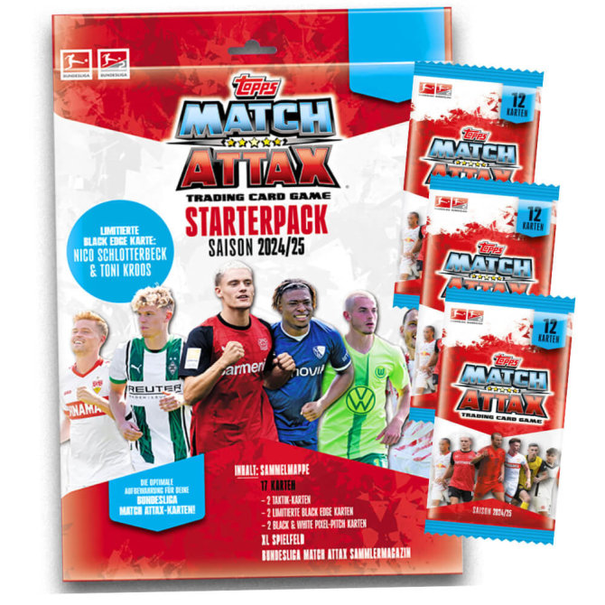 Topps Match Attax Bundesliga Karten - Saison 2025 - Sammelkarten - 1 Starter + 3 Booster