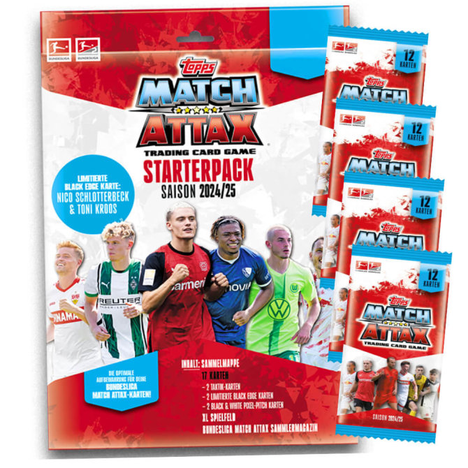 Topps Match Attax Bundesliga Karten - Saison 2025 - Sammelkarten - 1 Starter + 4 Booster