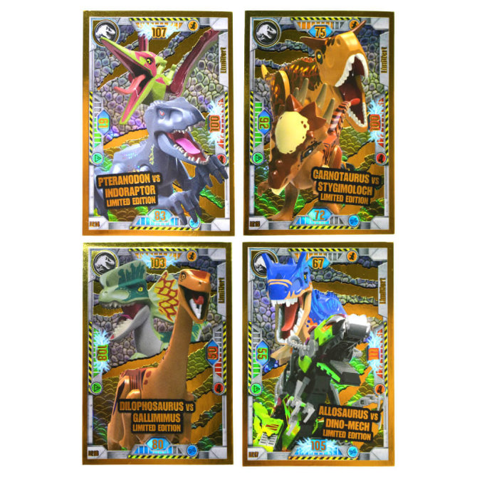 Lego Jurassic World Karten - Jurassic World Trading Cards (2021) - LE14 + LE15 + LE16 + LE17 Gold Karten