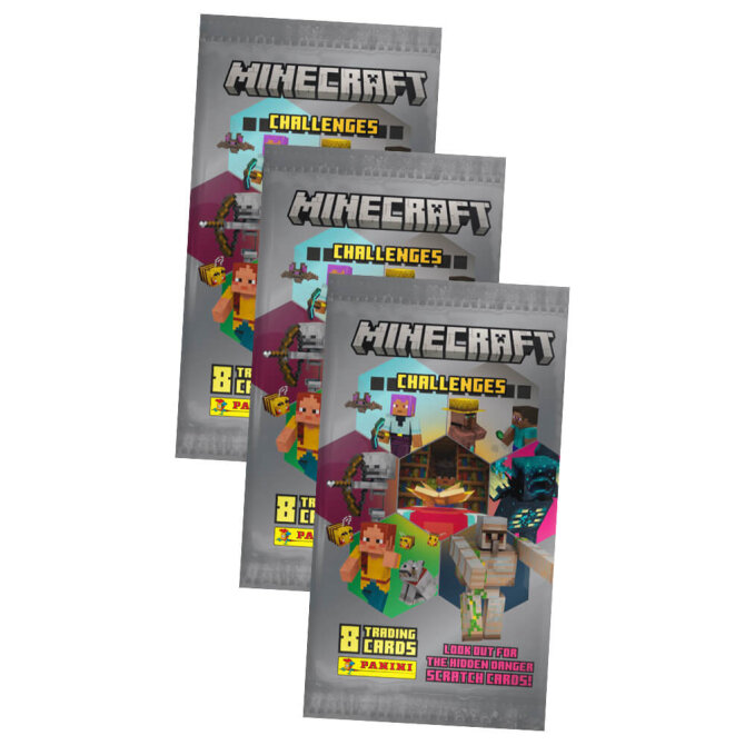 Panini Minecraft 4 Karten - Sammelkarten Challenges Trading Cards (2025) - 3 Booster