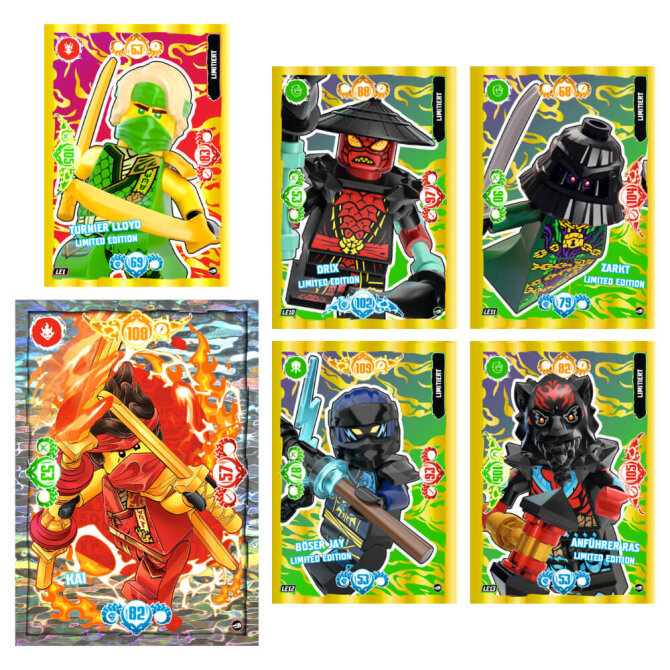 Lego Ninjago Karten Serie 10 - BLUTMOND Sammelkarten (2025) - XXL1+LE1+LE10+LE11+LE12+LE13 Gold Karten