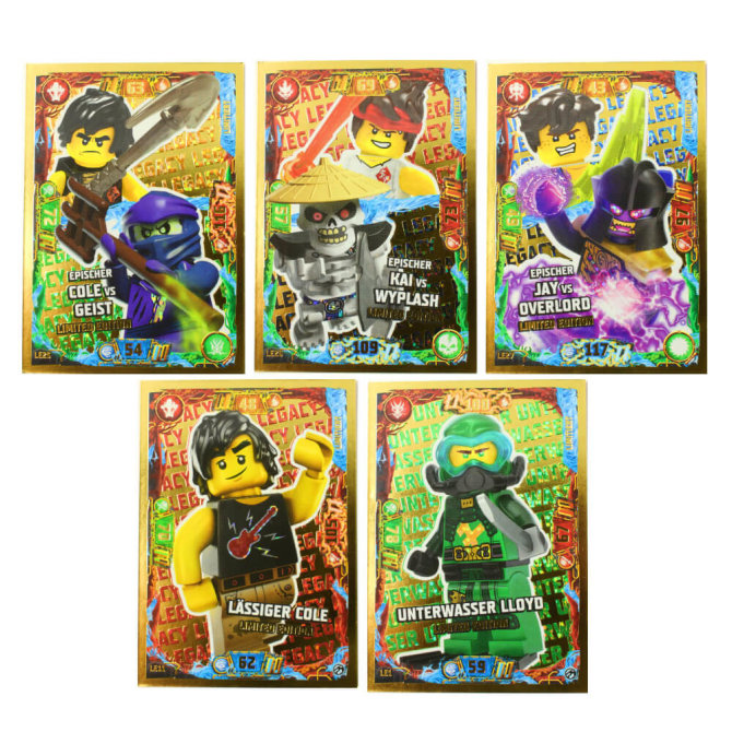 Lego Ninjago Karten Trading Cards Serie 7 - Unterwasser (2022) - LE11 + LE25 + LE26 + LE27 + LE1 Gold Karten