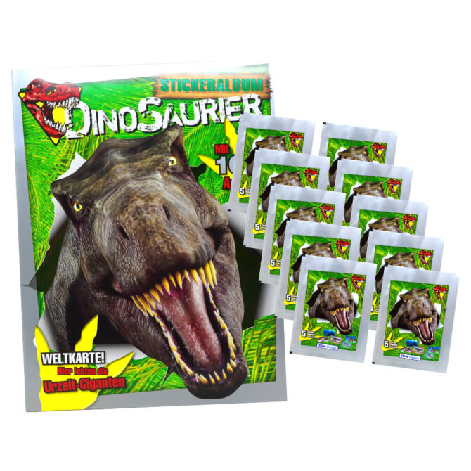 Dinosaurier Sticker Kollektion 2022 - 1 Album + 10 Tüten Sammelsticker