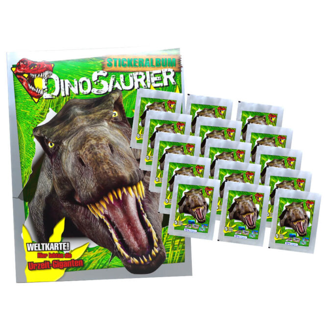 Dinosaurier Sticker Kollektion 2022 - 1 Album + 15 Tüten Sammelsticker