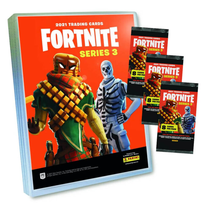 Panini Fortnite Karten Serie 3 (2022) - Fortnite Trading Cards Sammelkarten - 1 Sammelmappe + 3 Booster