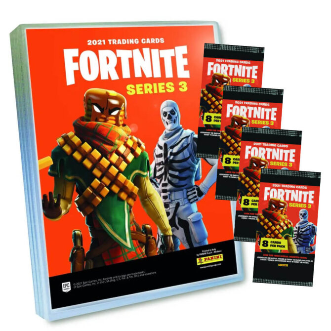 Panini Fortnite Karten Serie 3 (2022) - Fortnite Trading Cards Sammelkarten - 1 Sammelmappe + 4 Booster