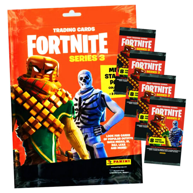 Panini Fortnite Karten Serie 3 (2022) - Fortnite Trading Cards Sammelkarten - 1 Starter + 4 Booster