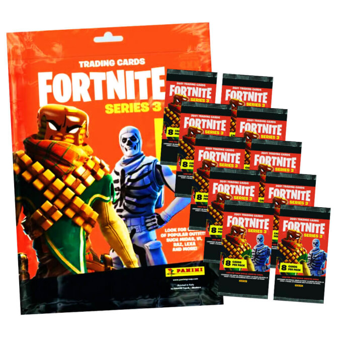 Panini Fortnite Karten Serie 3 (2022) - Fortnite Trading Cards Sammelkarten - 1 Starter + 10 Booster