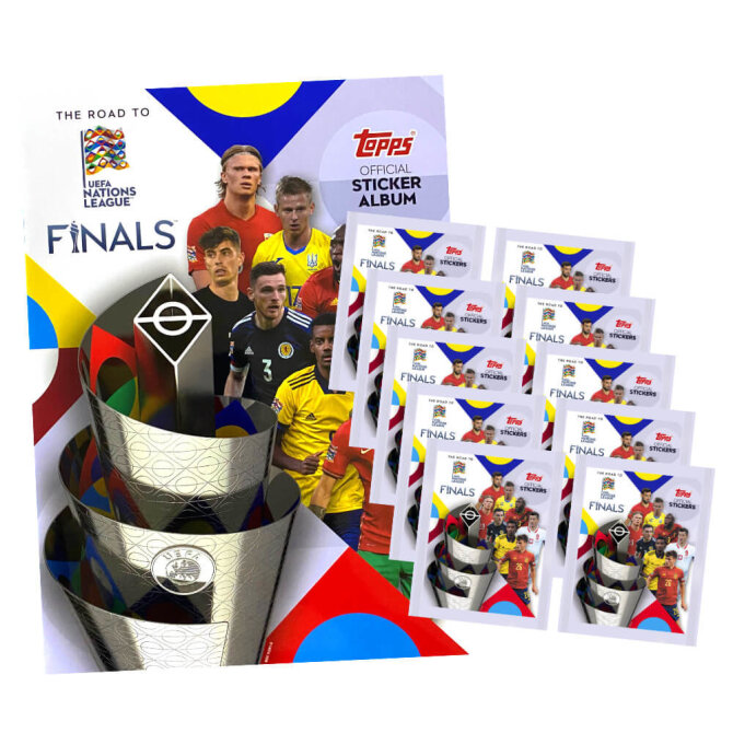 Topps Road to UEFA Nations League Finals Sticker 2022 - 1 Album + 10 Tüten Sammelsticker