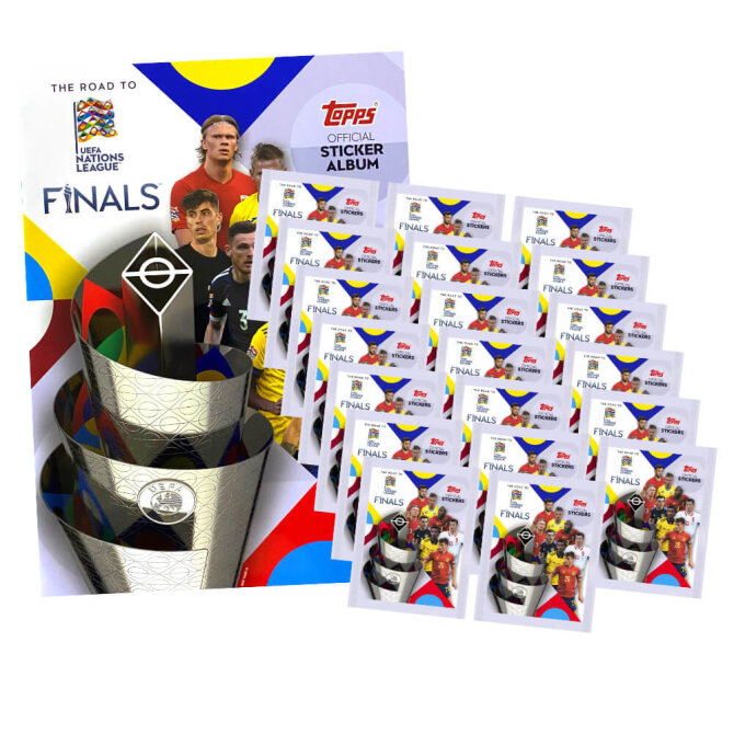 Topps Road to UEFA Nations League Finals Sticker 2022 - 1 Album + 20 Tüten Sammelsticker