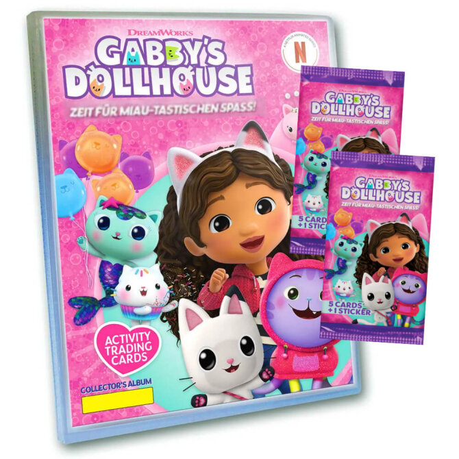 Gabby’s Dollhouse Karten - Trading Cards Sammelkarten - 1 Mappe + 2 Booster