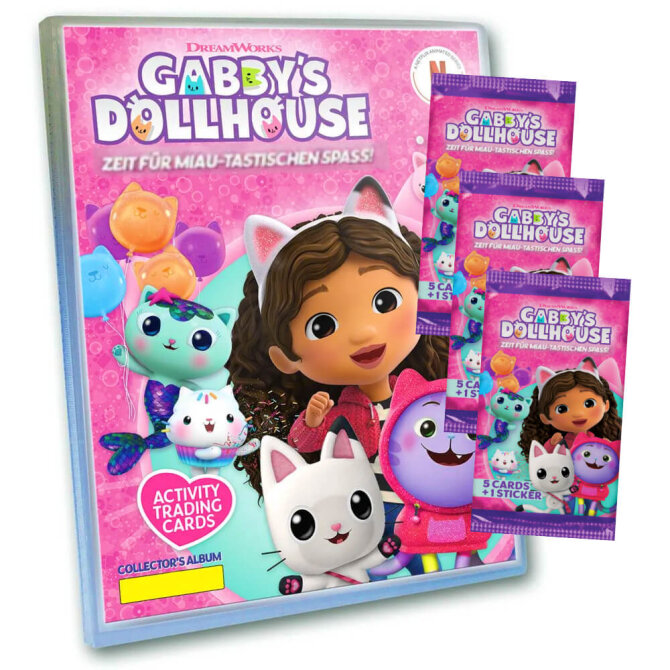 Gabby’s Dollhouse Karten - Trading Cards Sammelkarten - 1 Mappe + 3 Booster
