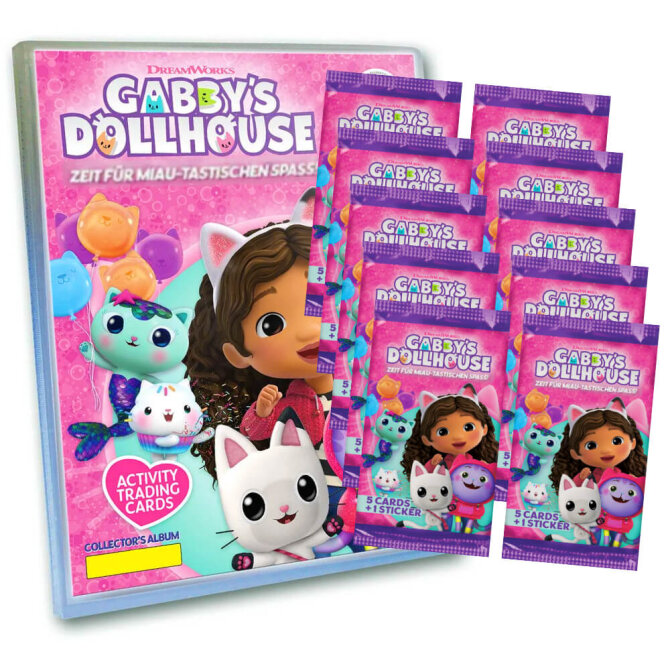 Gabby’s Dollhouse Karten - Trading Cards Sammelkarten - 1 Mappe + 10 Booster